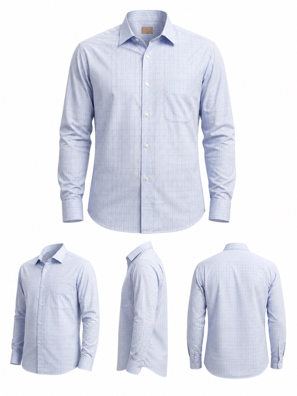 Tailored Light Blue Windowpane Long-Sleeve Dress Shirt